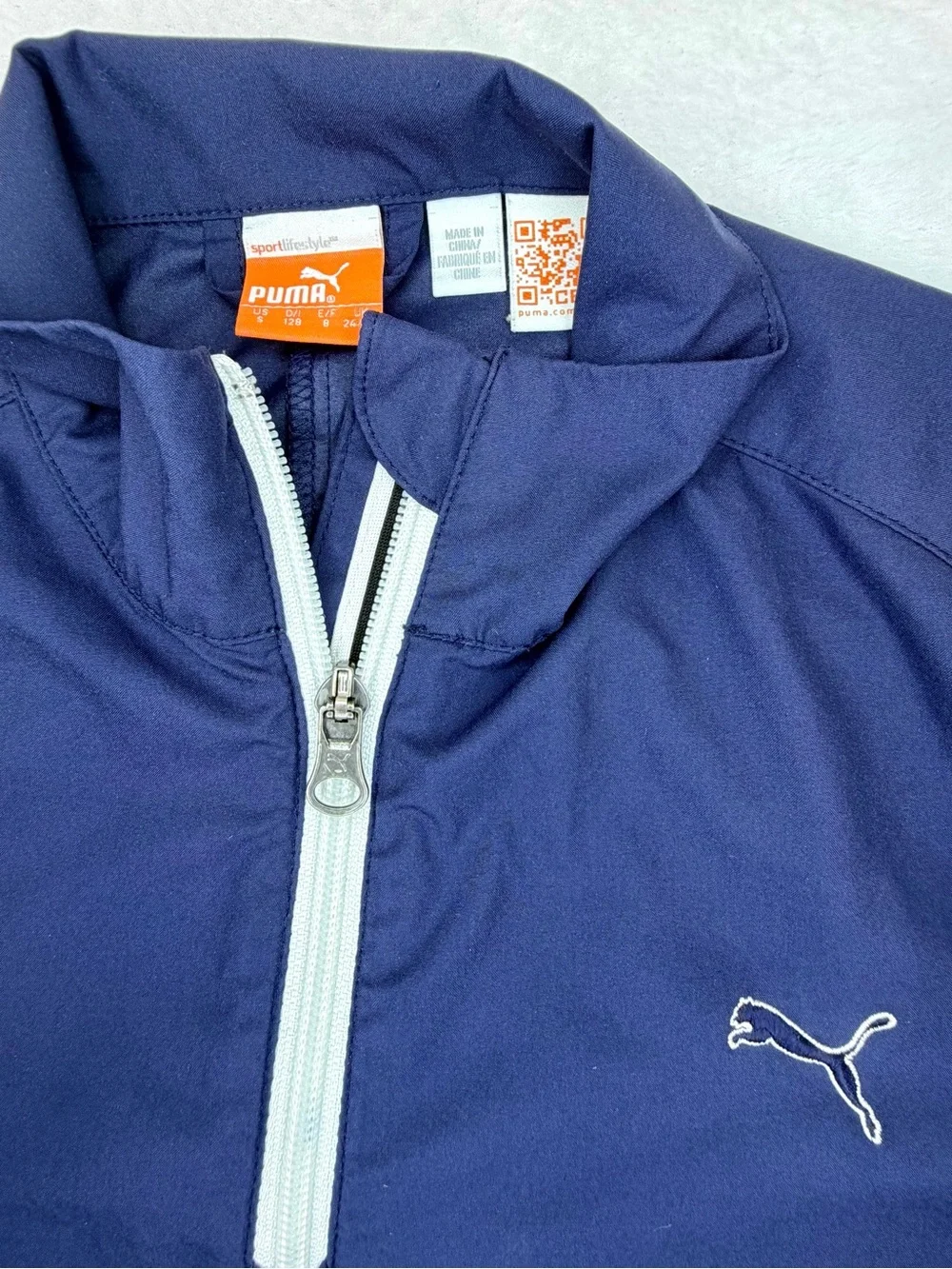 Puma Boys WindCell 1/4 Zip Windbreaker Jacket Navy Blue Size Small S 7 8